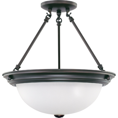 Nuvo Lighting 60/3151  3 Light 15" Semi-Flush with Frosted White Glass in Mahogany Bronze Finish
